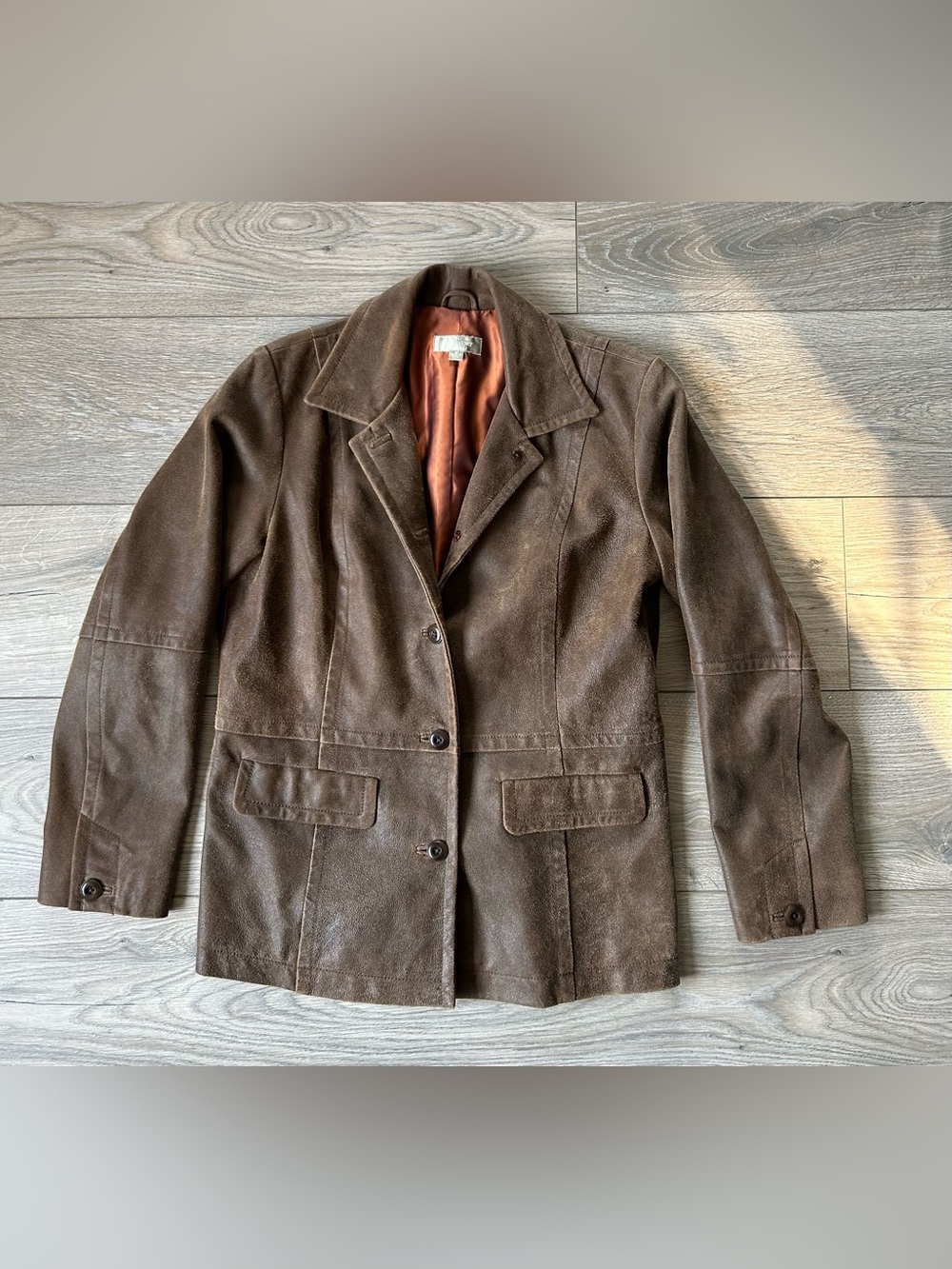THE TERRITORY AHEAD Leather Blazer Jacket Brown Distressed Size Small - Picture 2 of 10